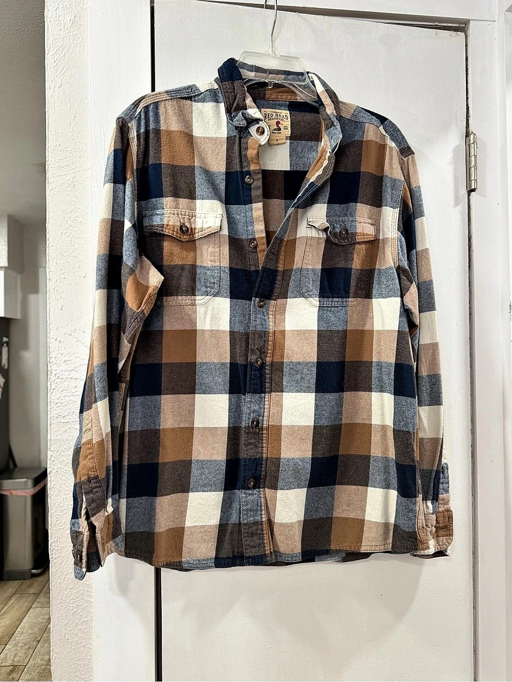 RED HEAD Plaid Casual Button Down Shirt Size Large